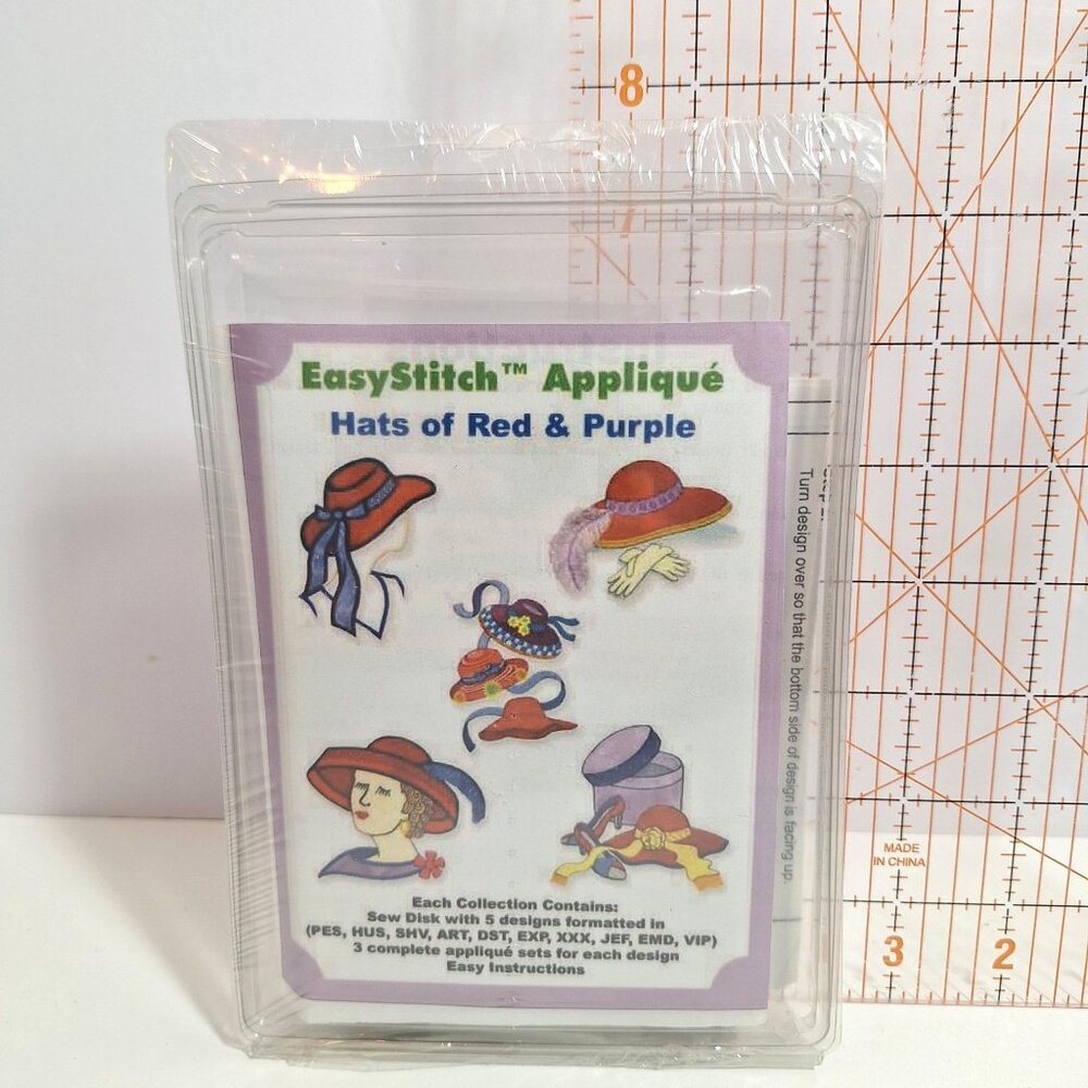 EasyStitch Applique Hats Of Red & Purple Collection Sew Disk 5x7 Embroidered Set - Picture 5 of 8